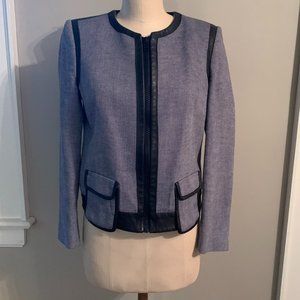 Sandro Cropped Leather Trim Zip Front Jacket